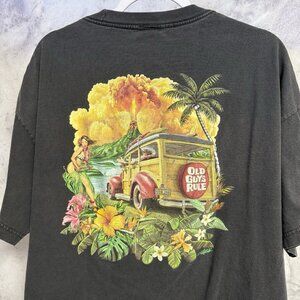 Vintage Old Guys Rules Hawaii Woody Car Hula Girl Volcano T Shirt Mens 2XL